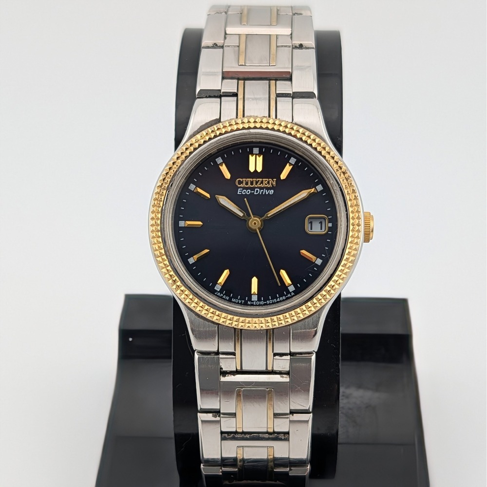 Citizen Eco-Drive E010-S008204 Blue Sunburst Dial Two Tone Watch Date 25mm